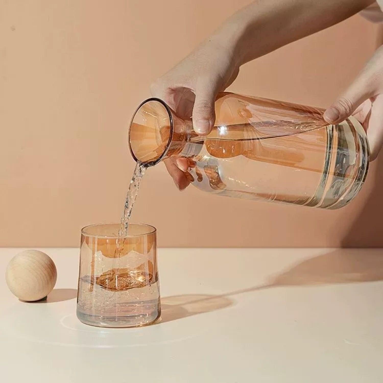 Jarra de Vidrio Decantador Lujoso 4 vasos Ambar-2