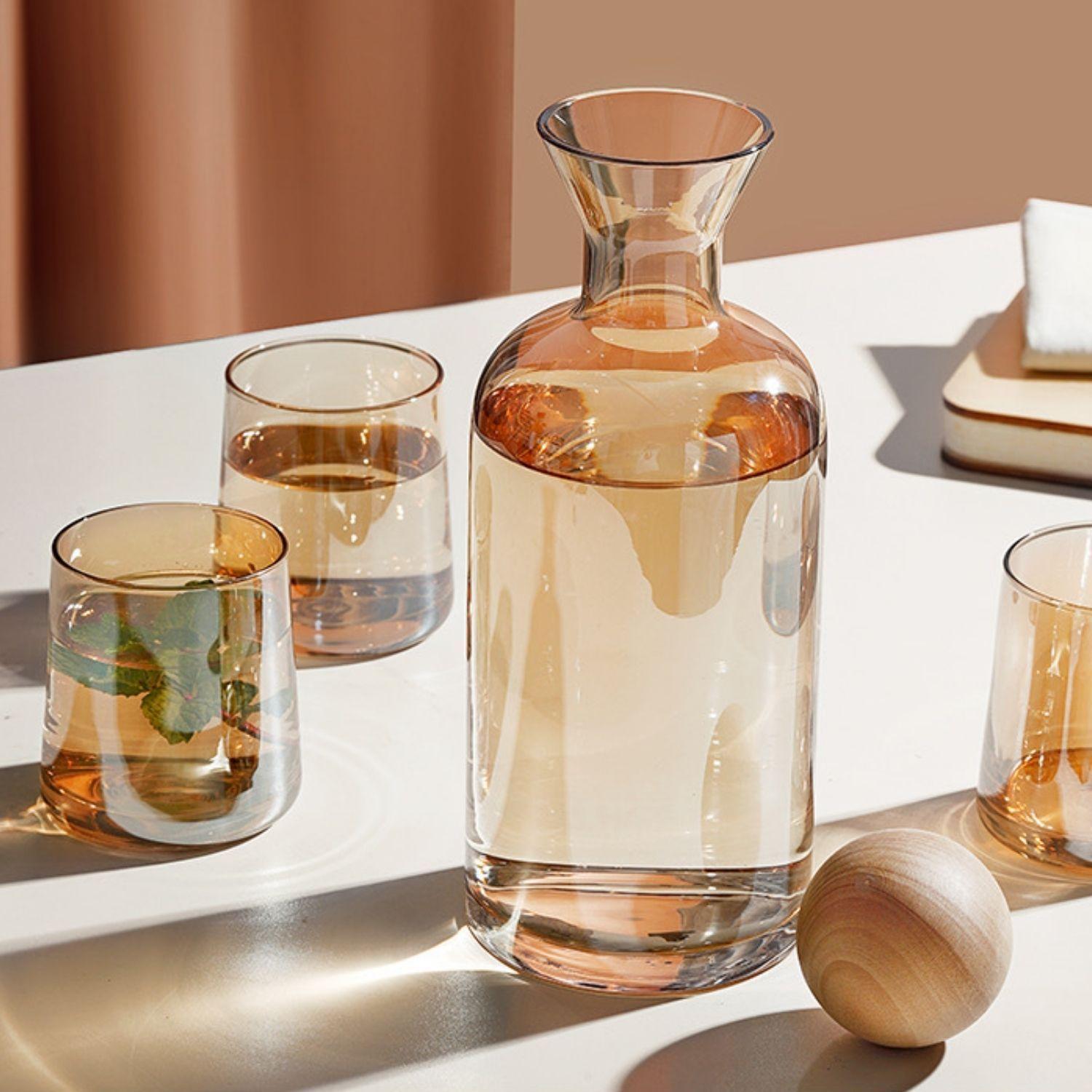 Jarra de Vidrio Decantador Lujoso 4 vasos Ambar-3