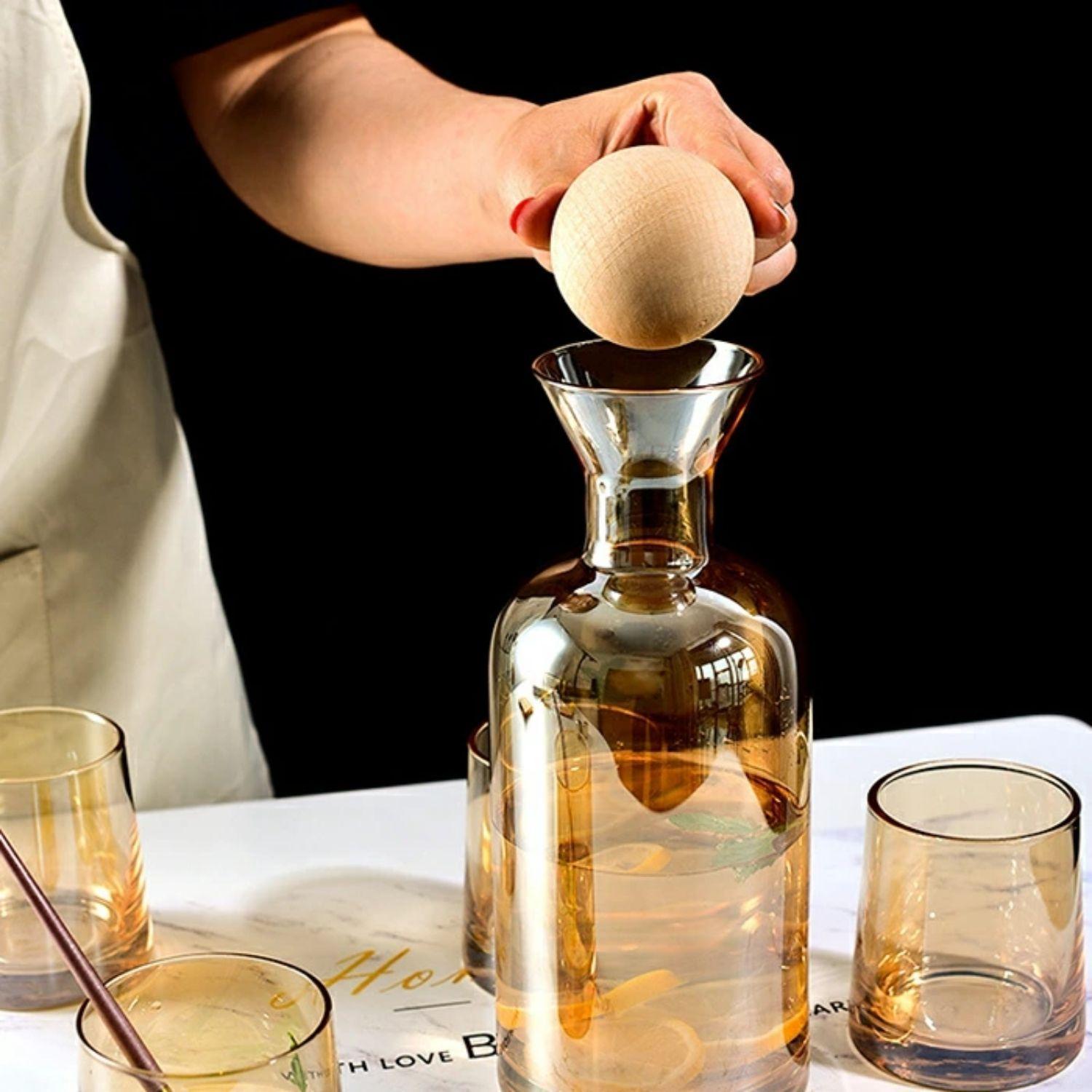 Jarra de Vidrio Decantador Lujoso 4 vasos Ambar-5