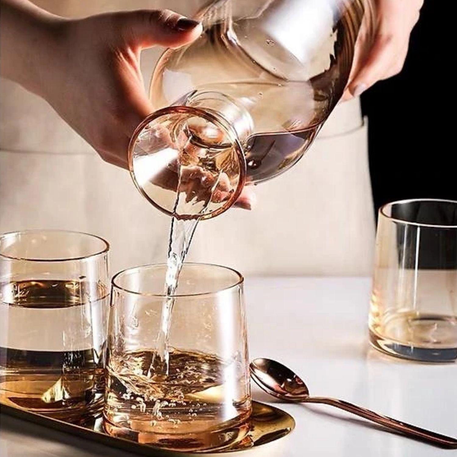 Jarra de Vidrio Decantador Lujoso 4 vasos Ambar-8