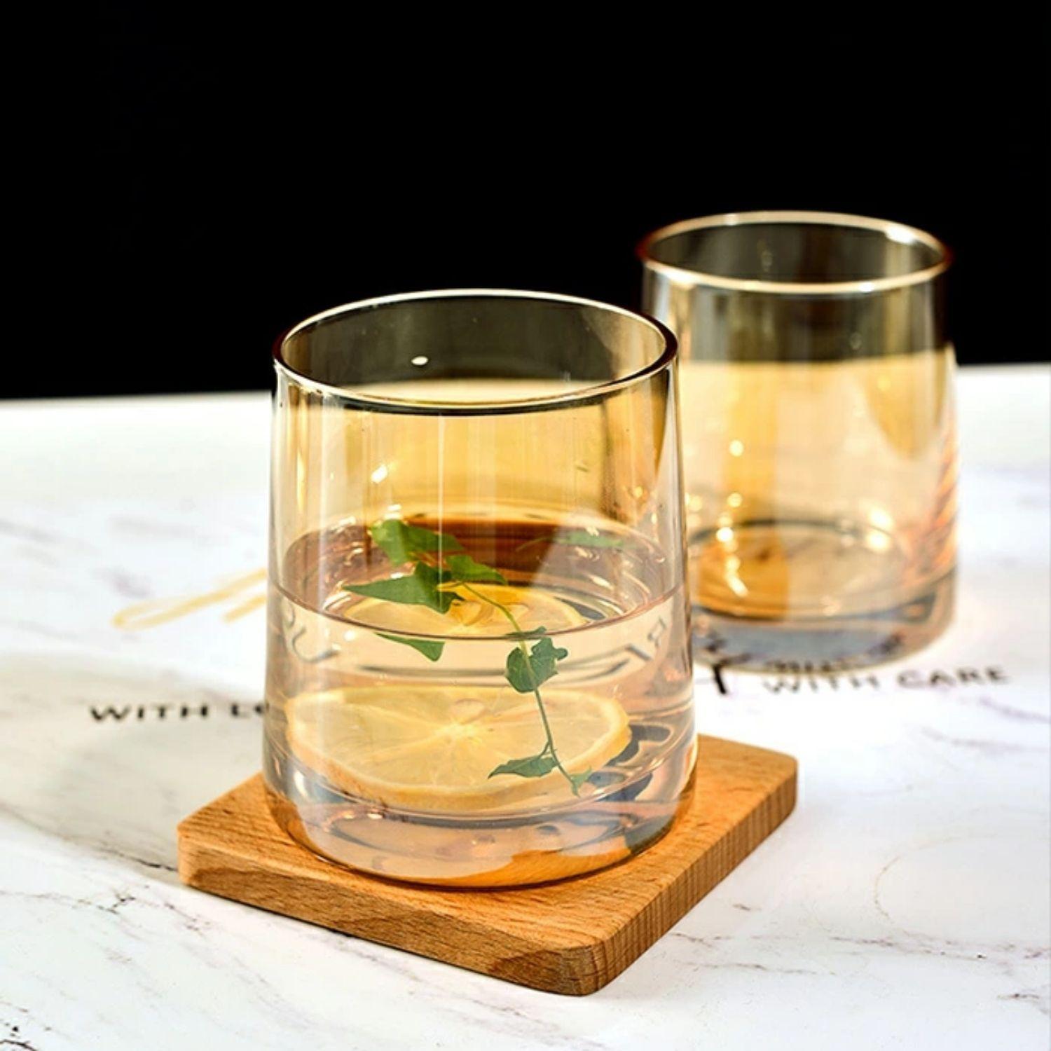 Set Vasos Conjarra De Vidrio Decantador Lujoso Ambar 4 Uni-4