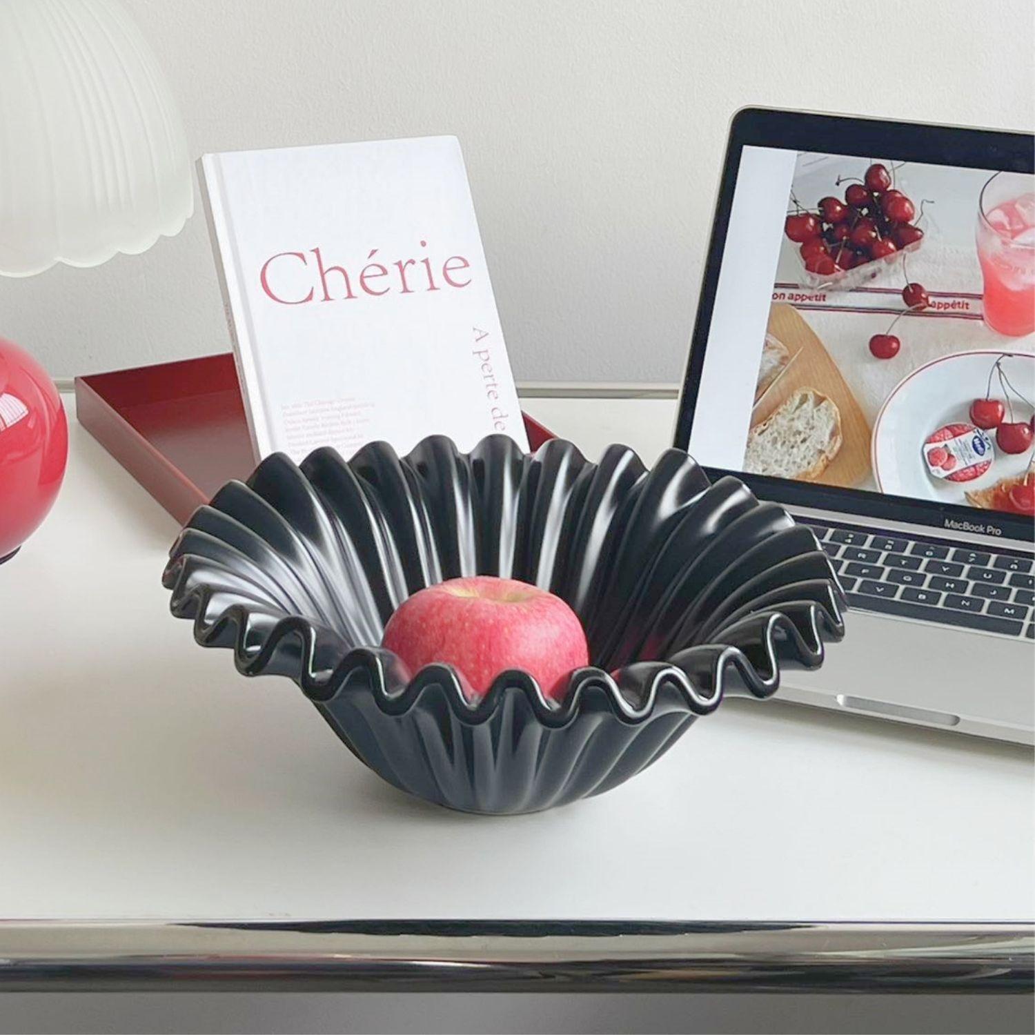 Fuente estilo Frutero Cerámica Shell Negro-3