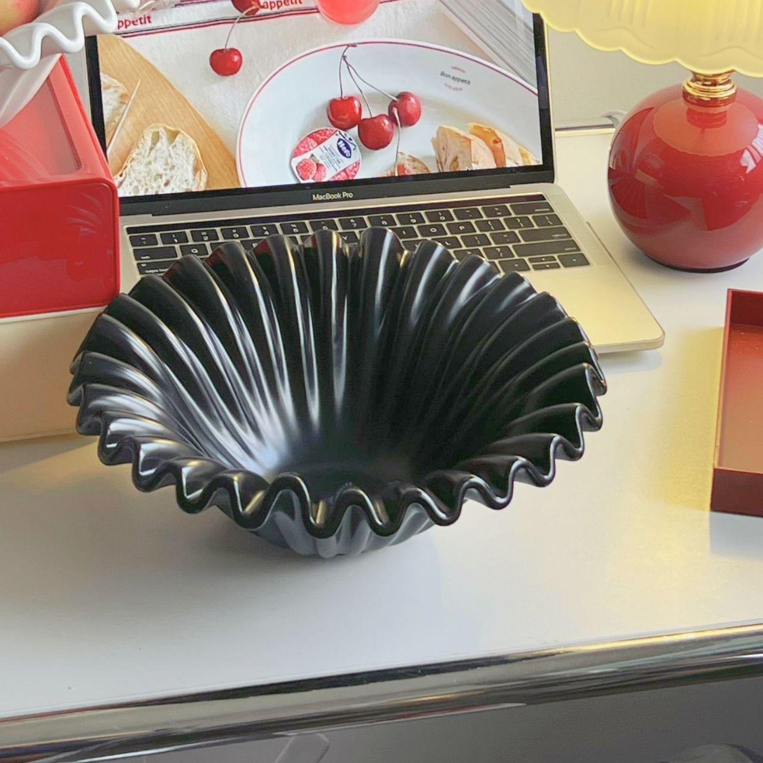 Fuente estilo Frutero Cerámica Shell Negro-5