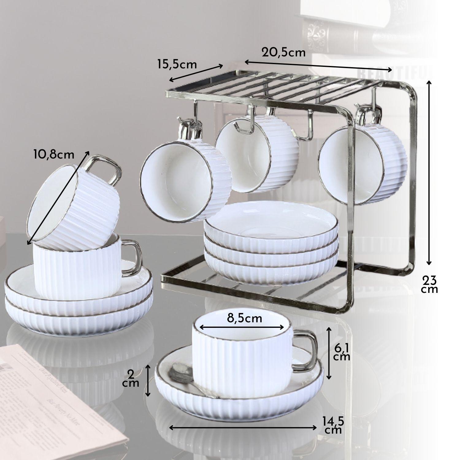 Set Café Tazas y Platos 230ml Lineas Plateado 6un-4