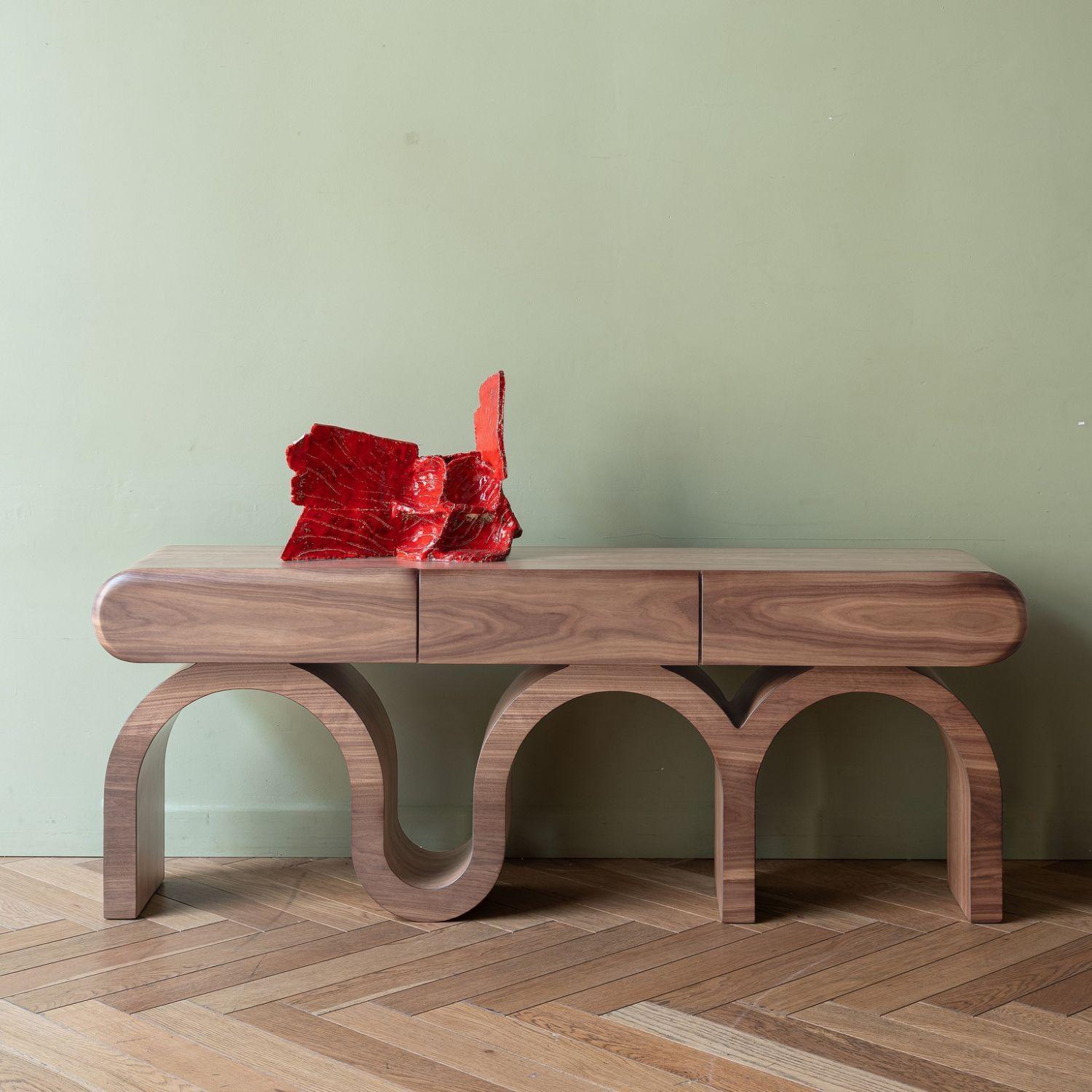 Mesa de Arrimo Triple Curve de Madera-5