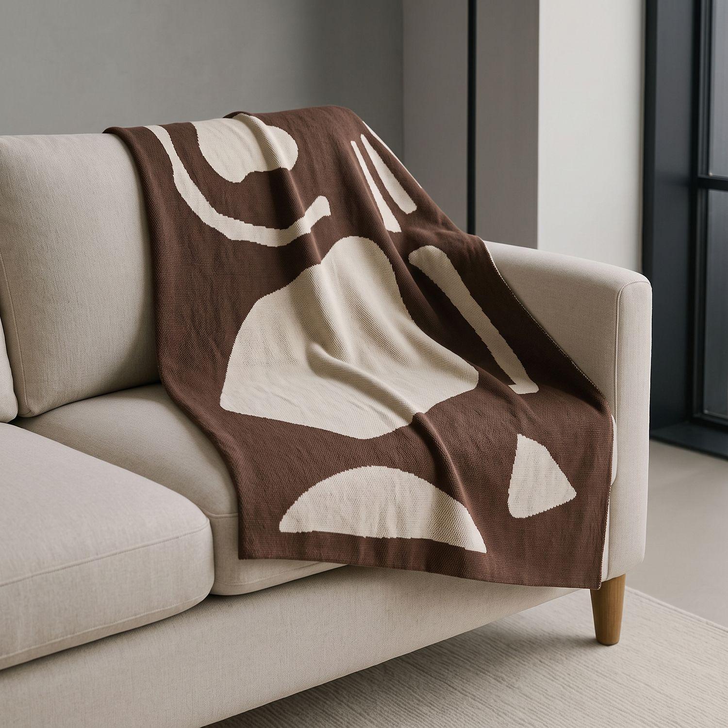 Manta Abstracta Jacquard Café Piecera Frazada Textiles Hogar Deco-0