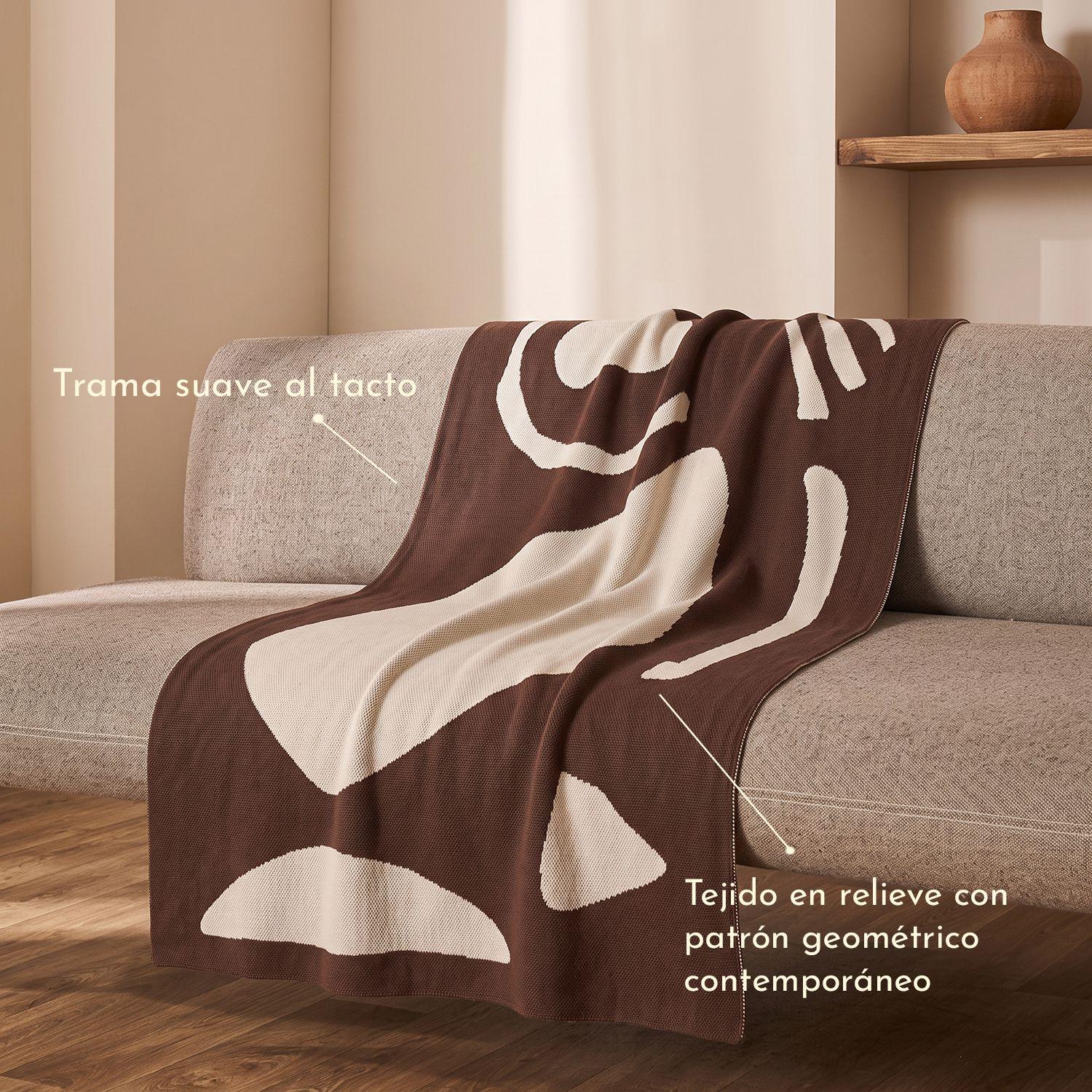Manta Abstracta Jacquard Café Piecera Frazada Textiles Hogar Deco-3
