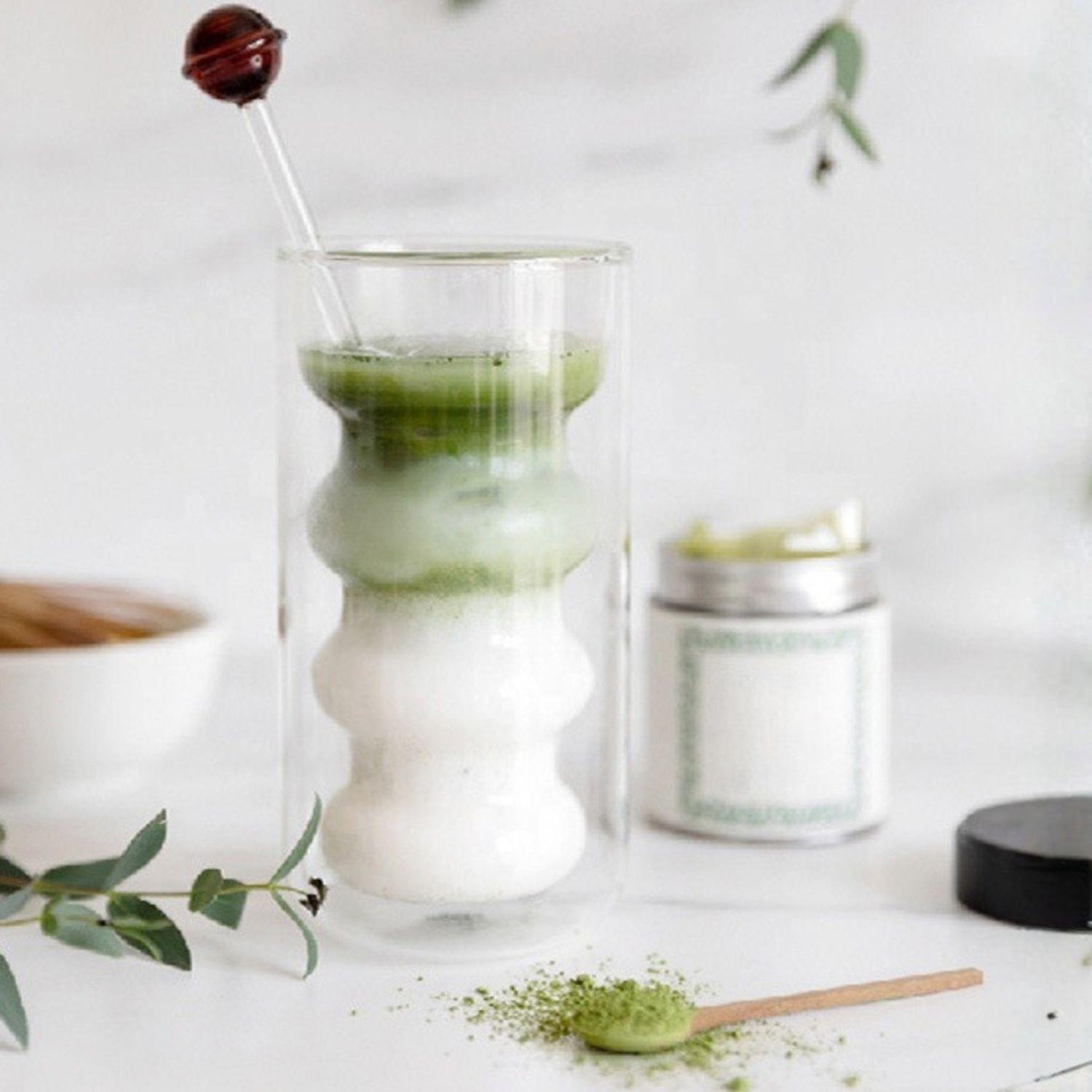 Set 4 Vasos Vidrio Doble Fondo Ondas Alto-3