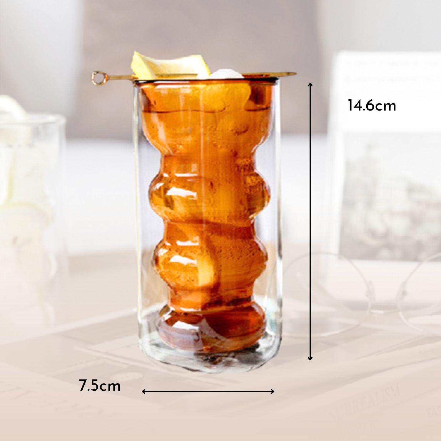 Set 4 Vasos Vidrio Doble Fondo Ondas Alto-5