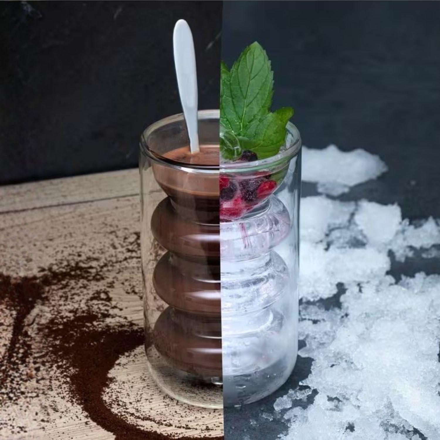 Set 4 Vasos Vidrio Doble Fondo Ondas Alto-7