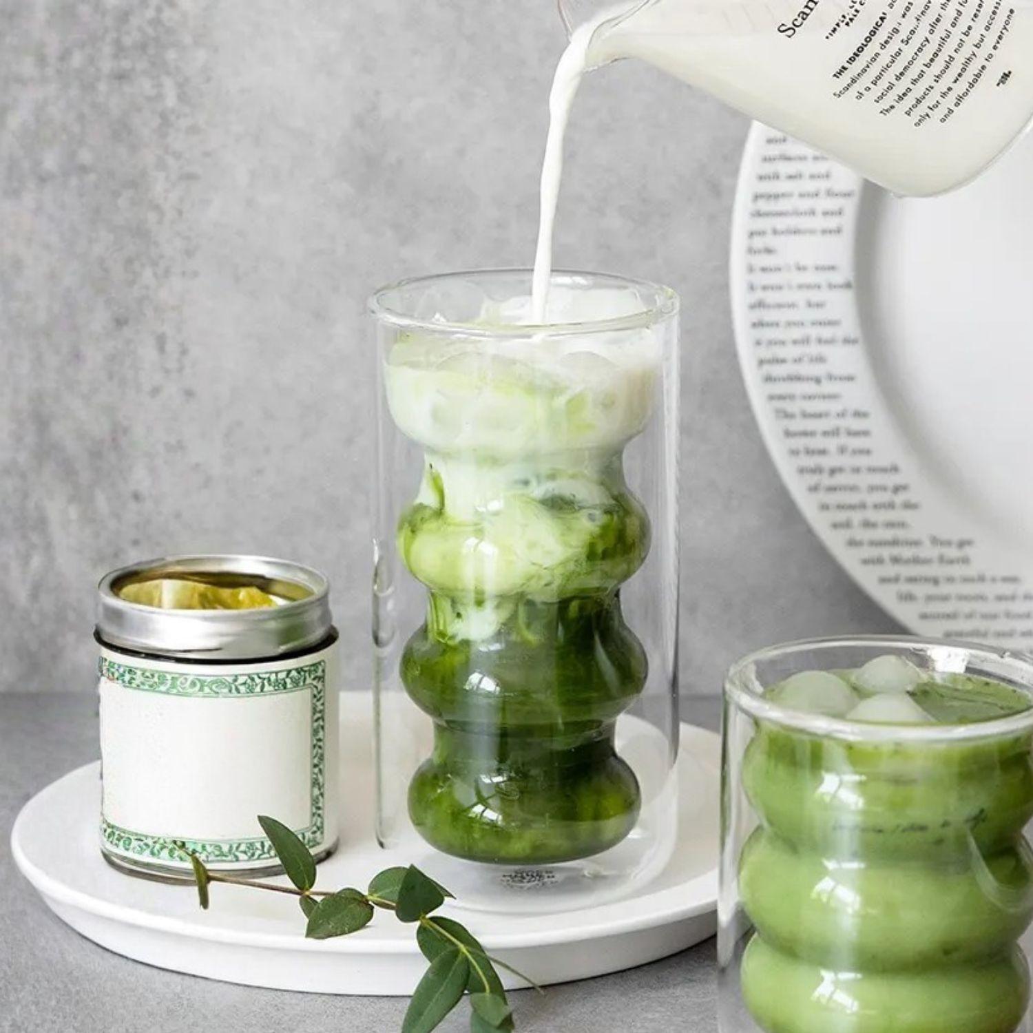 Set 4 Vasos Vidrio Doble Fondo Ondas Alto-8