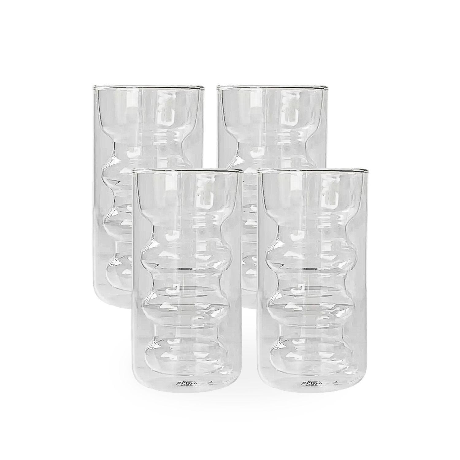 Set 4 Vasos Vidrio Doble Fondo Ondas Alto-9