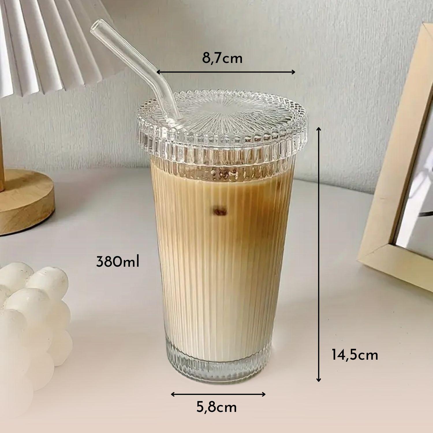 Vaso de Vidrio con Bombilla y Tapa Rayas 380 ml-2