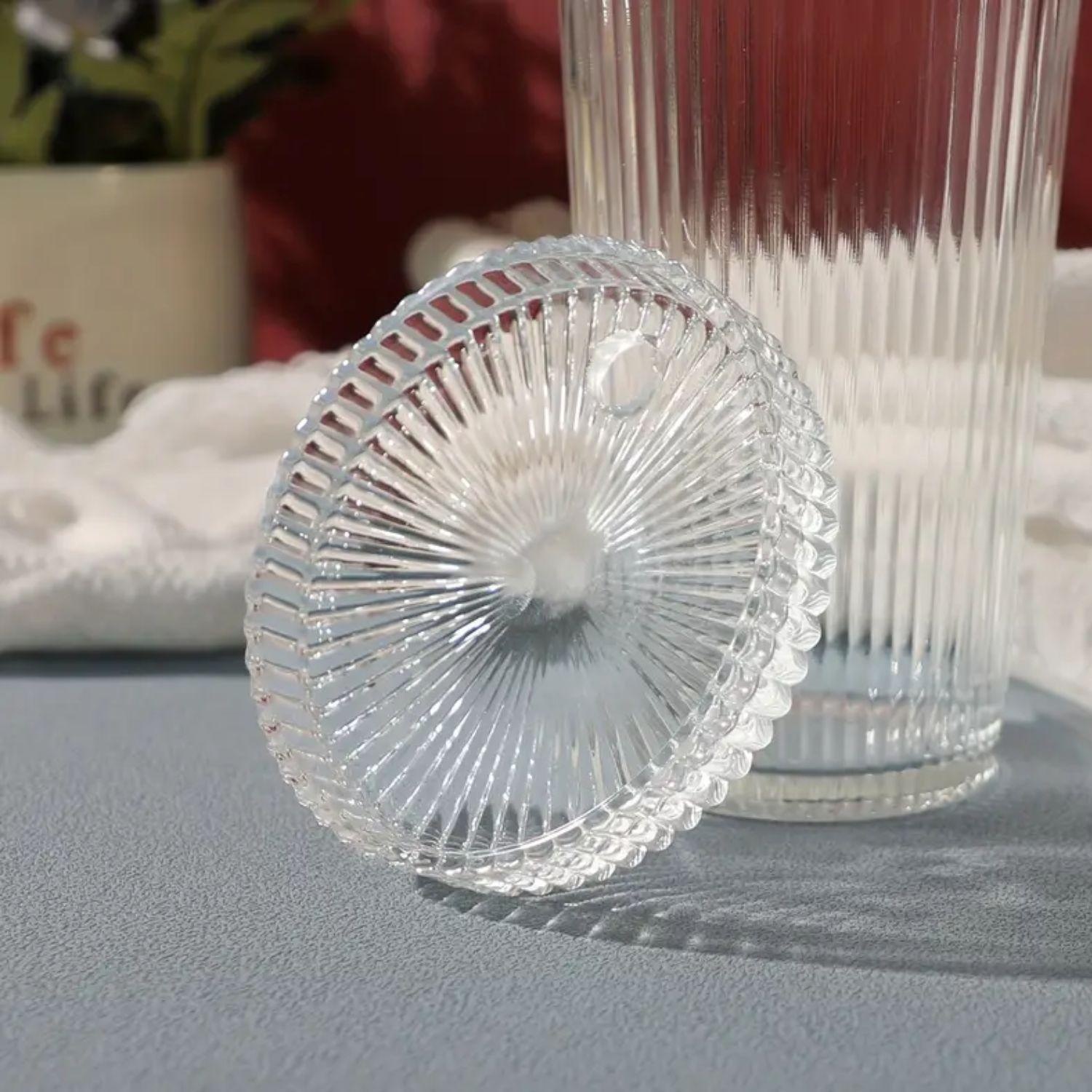 Vaso de Vidrio con Bombilla y Tapa Rayas 380 ml-3