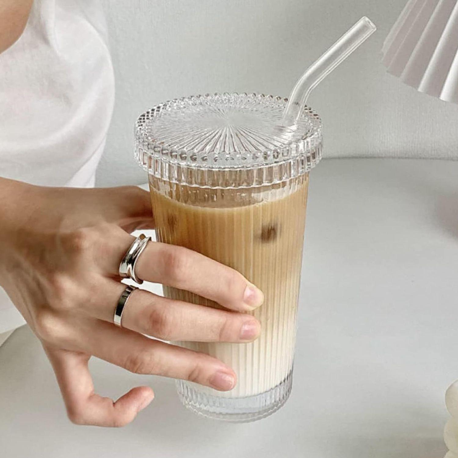 Vaso de Vidrio con Bombilla y Tapa Rayas 380 ml-4