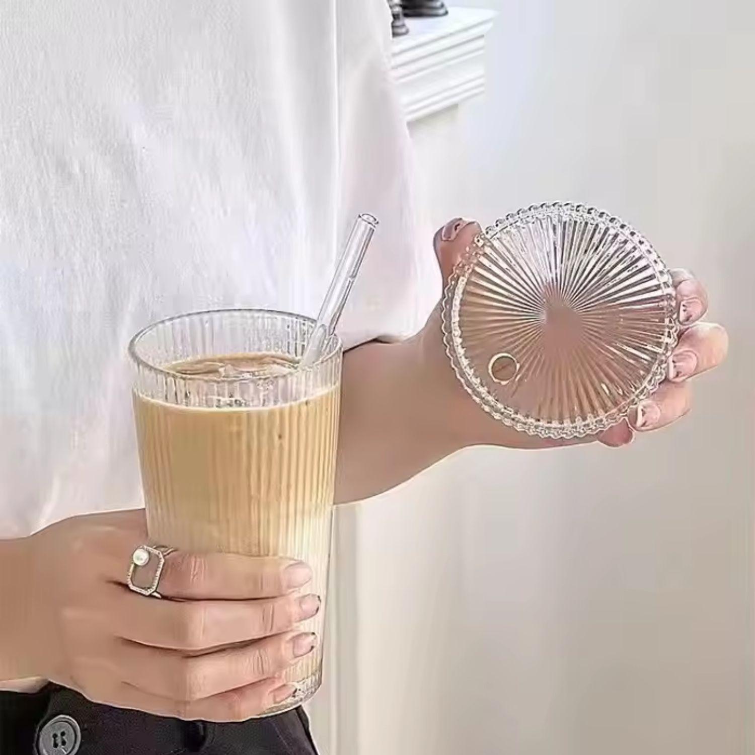 Vaso de Vidrio con Bombilla y Tapa Rayas 380 ml-7