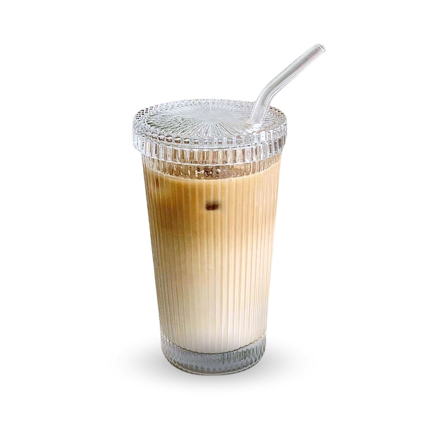 Vaso de Vidrio con Bombilla y Tapa Rayas 380 ml-8