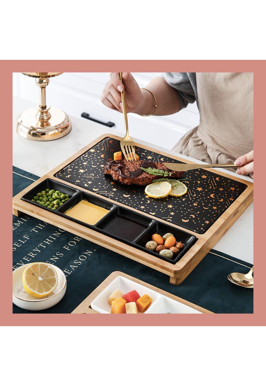 Tabla Bandeja Aperitivos Picoteo De Cerámica Con Soporte  Blanco-5