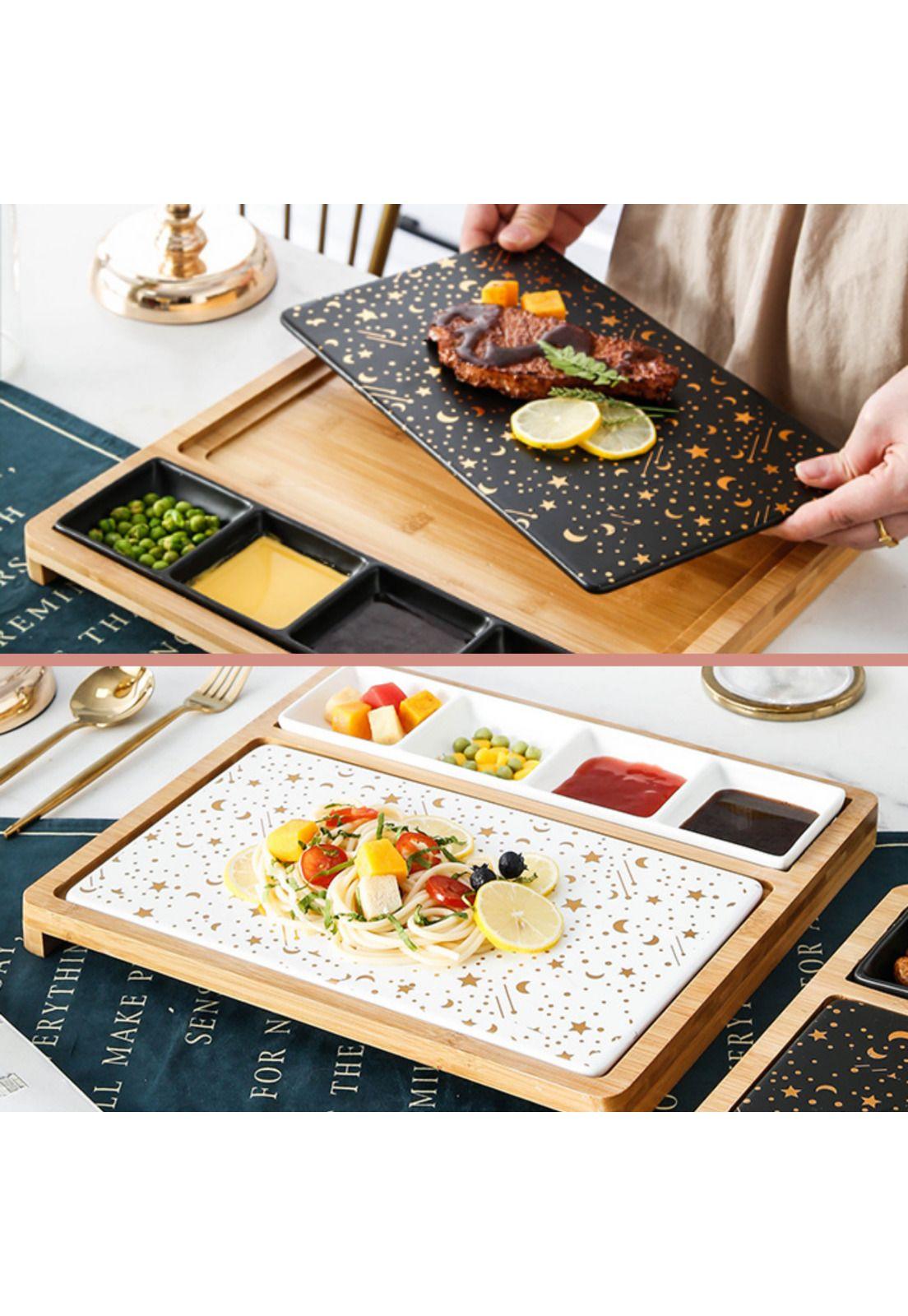Tabla Bandeja Aperitivos Picoteo De Cerámica Con Soporte  Blanco-6