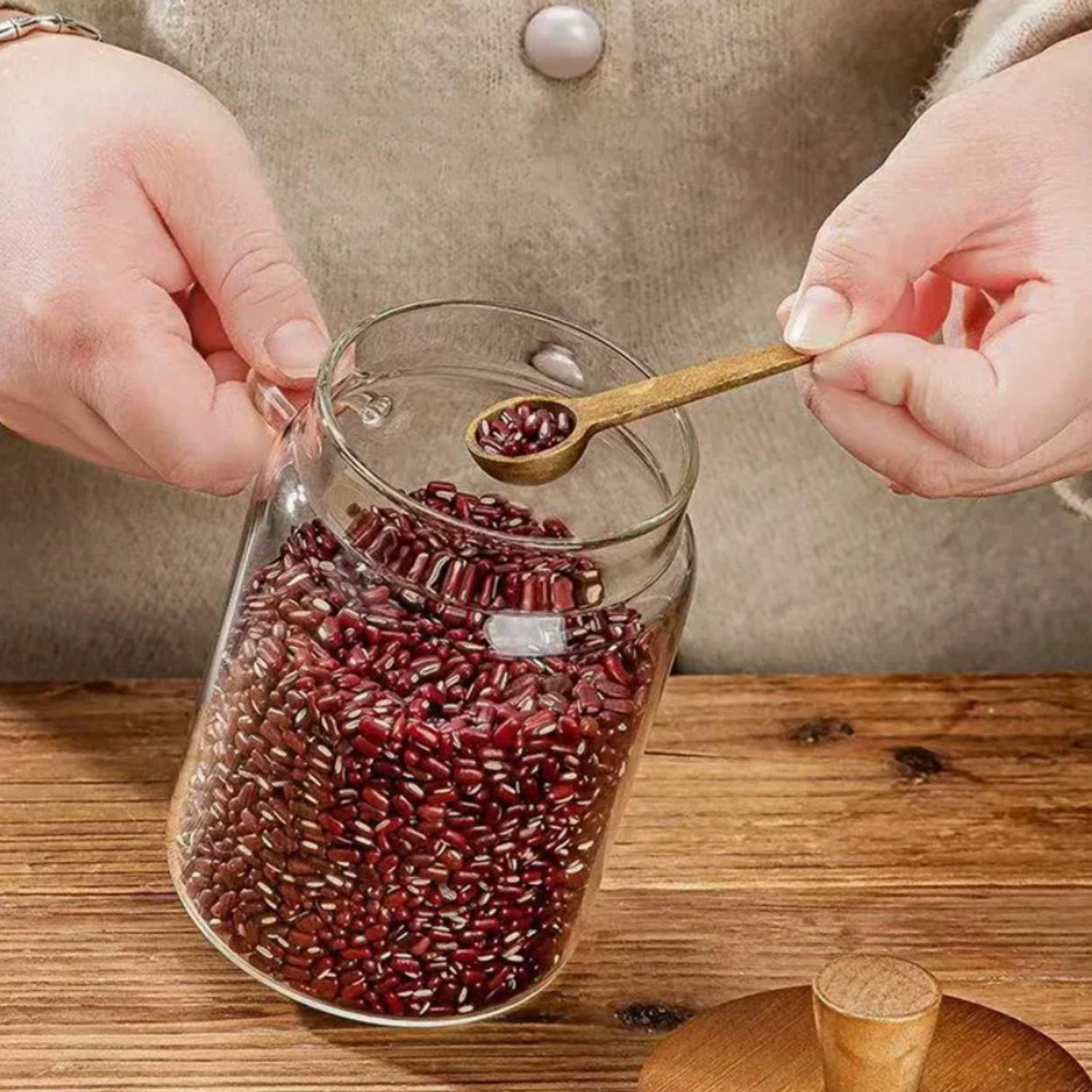 Contenedores de Vidrio Tapa Madera y Cucharita 3un-6