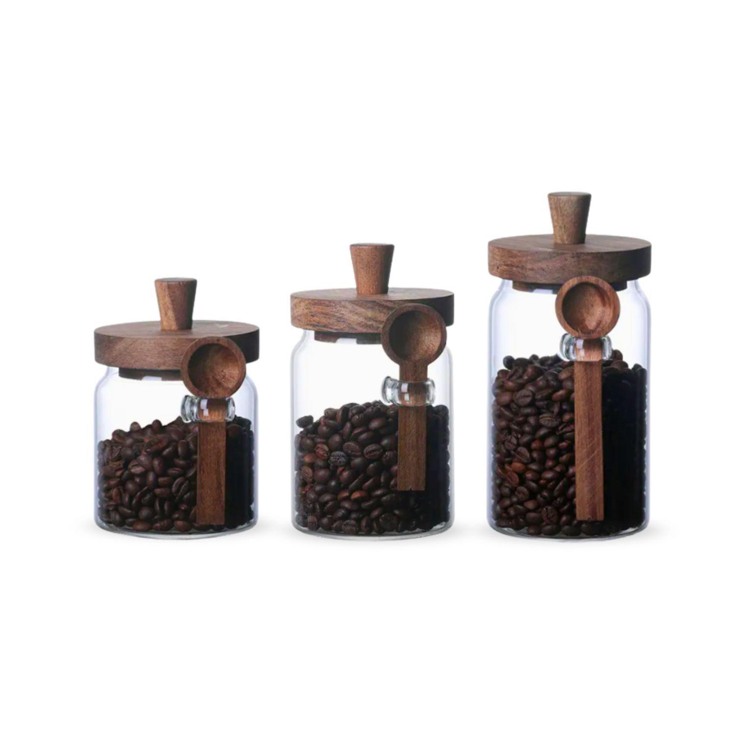 Contenedores de Vidrio Tapa Madera y Cucharita 3un-9