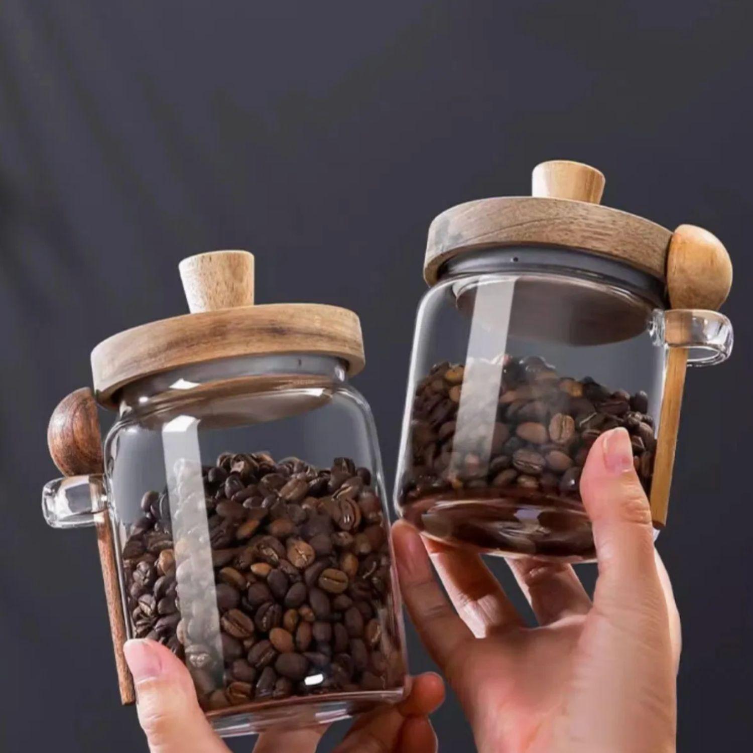 Set 3 Frascos Vidrio con Cucharita Madera para Condimentos y Café-3