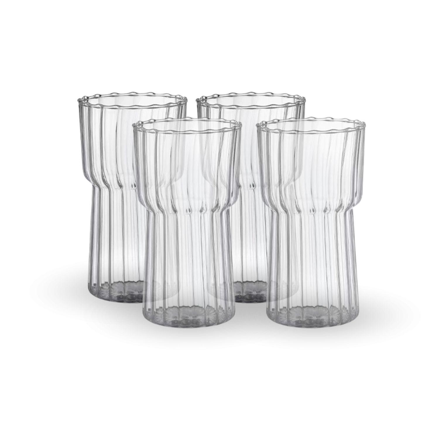 Set 4 Vasos Altos Vidrio 590ml Ondas Coctelería y cafe helado-0