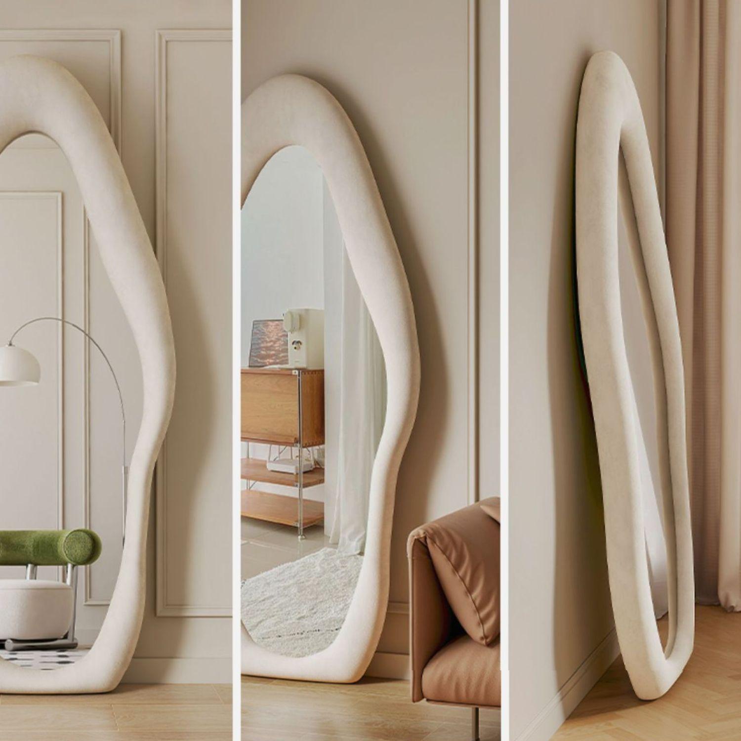 Espejo Cuerpo Entero Dormitorio Grande Terciopelo Blanco-3