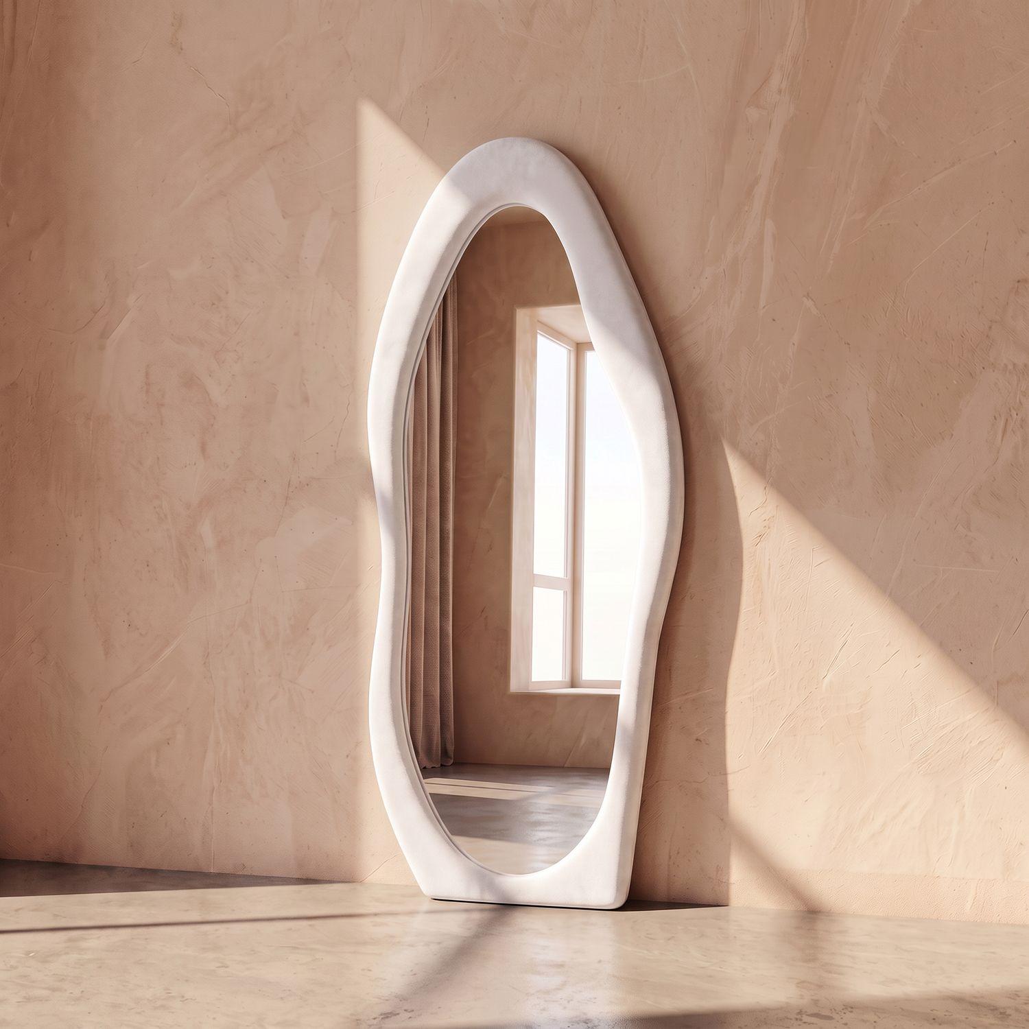 Espejo Cuerpo Entero Terciopelo Blanco Grande Dormitorio De Pie Pared Deco Hogar-0