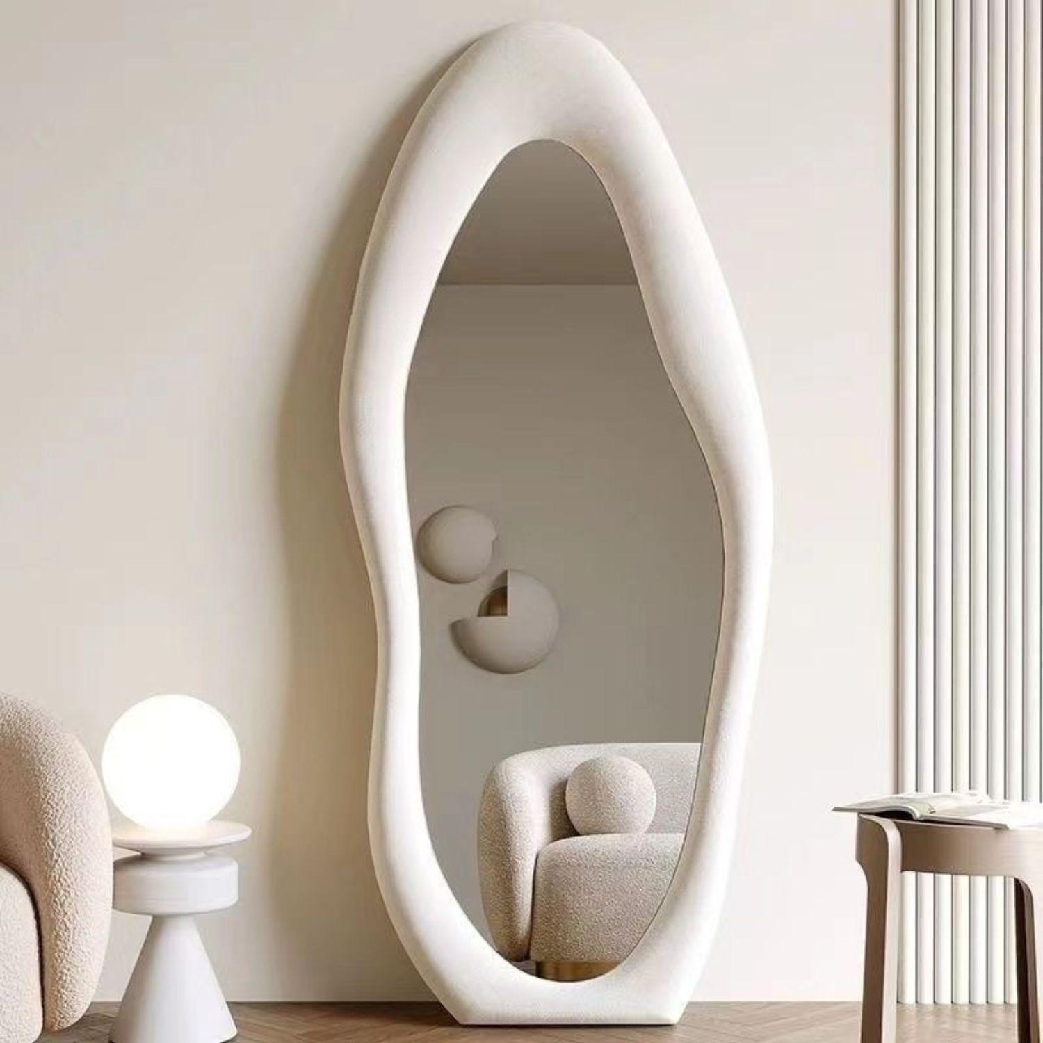 Espejo Cuerpo Entero Terciopelo Blanco Grande Dormitorio De Pie Pared Deco Hogar-6