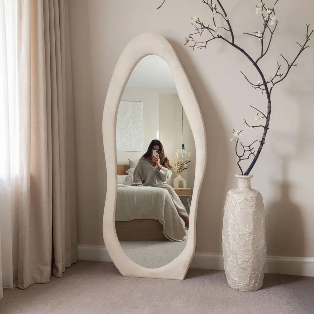 Espejo Cuerpo Entero Terciopelo Blanco Grande Dormitorio De Pie Pared Deco Hogar-8