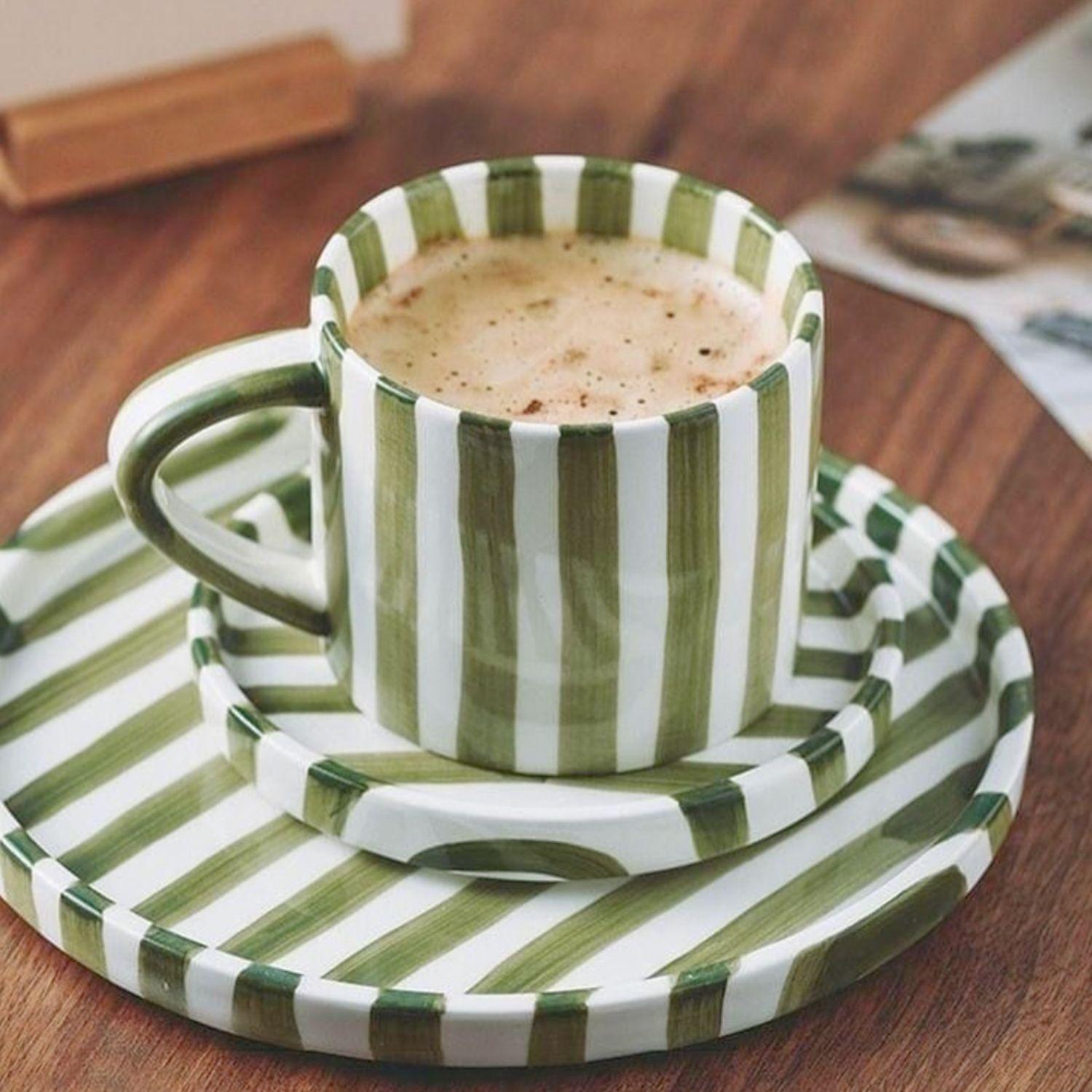 Set de Platos y Tazas Rayas Vintage Verde-2
