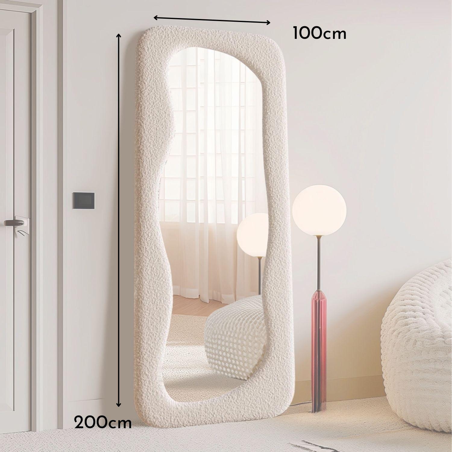 Espejo Blanco Cuerpo Entero Estilo Bouclé 200x100cm-4
