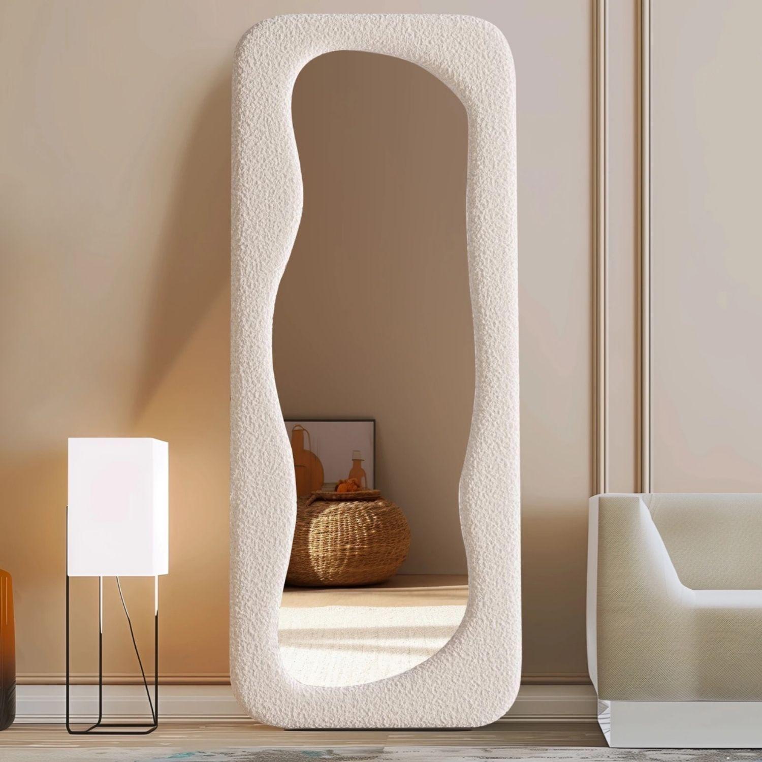 Espejo Blanco Cuerpo Entero Estilo Bouclé 200x100cm-5