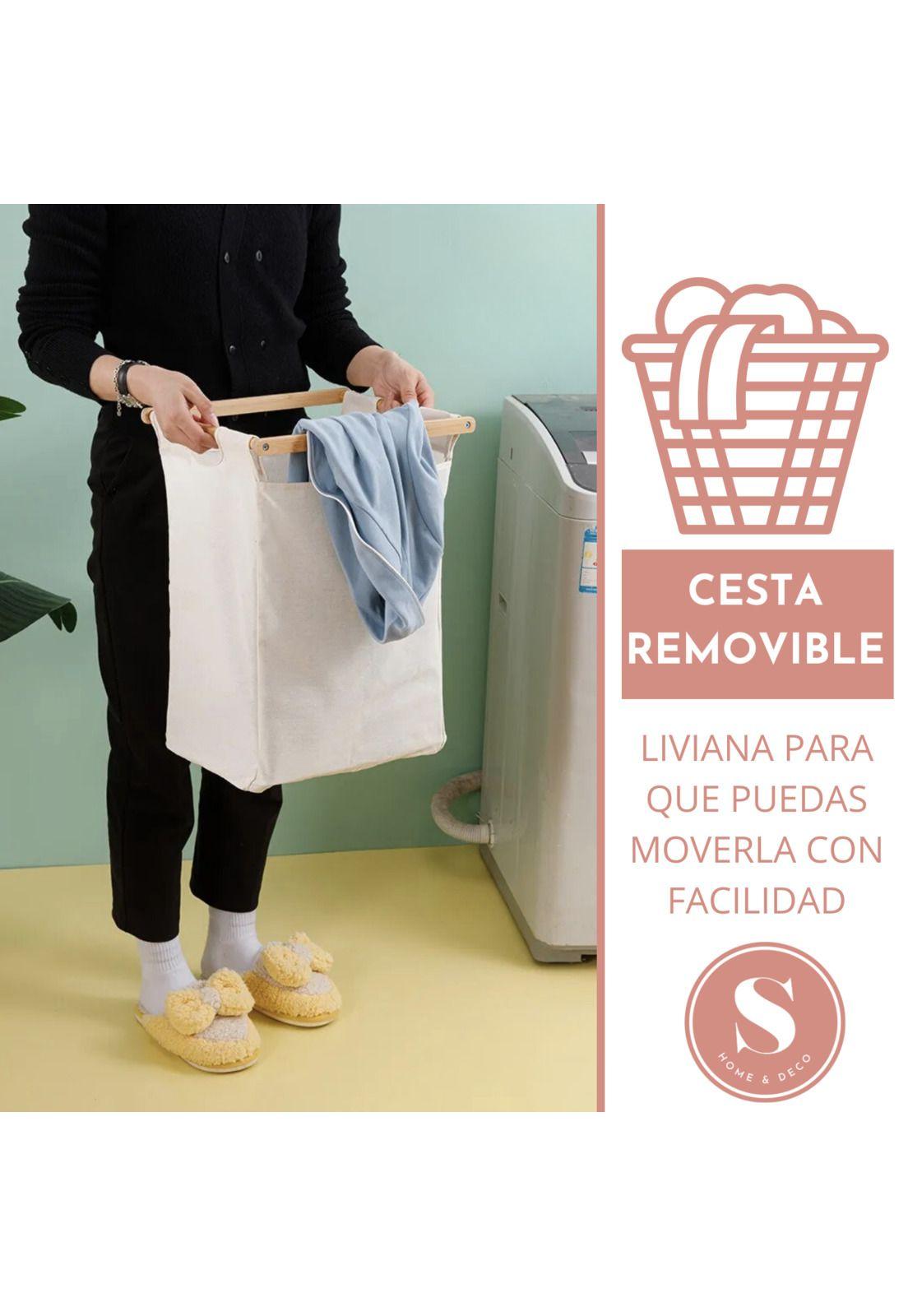 Estante de Bambú Para Ropa Con Doble Cesta-2