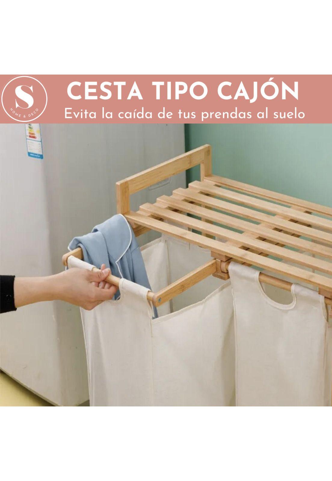 Estante de Bambú Para Ropa Con Doble Cesta-3