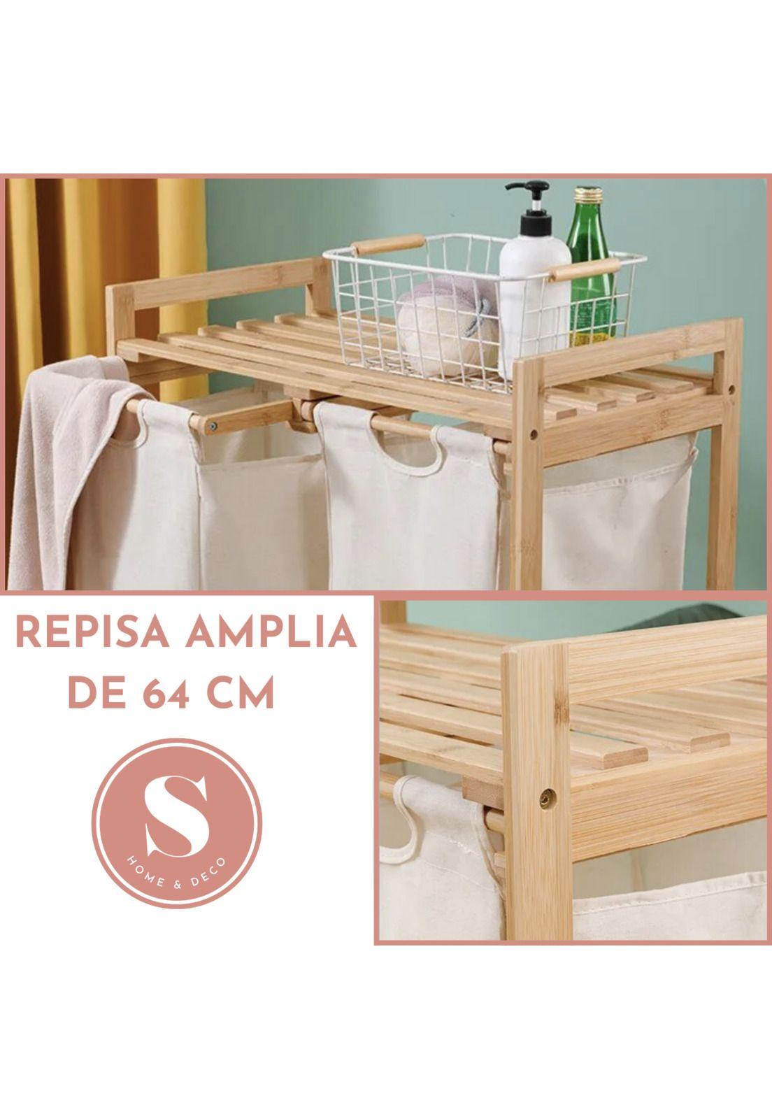 Estante de Bambú Para Ropa Con Doble Cesta-4