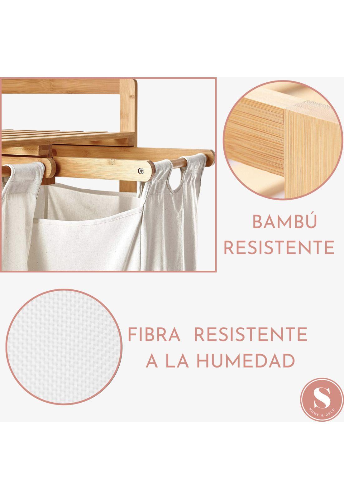 Estante de Bambú Para Ropa Con Doble Cesta-6