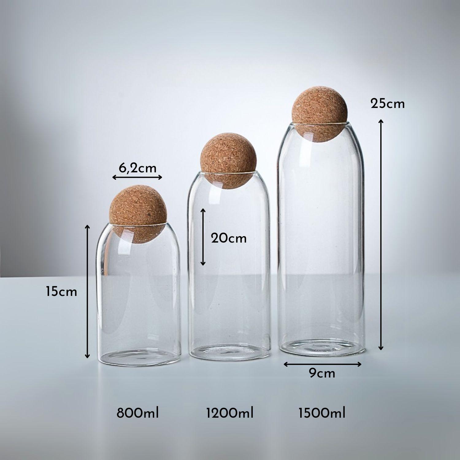 Contenedor de Vidrio y Tapa de Corcho Set 3un-6