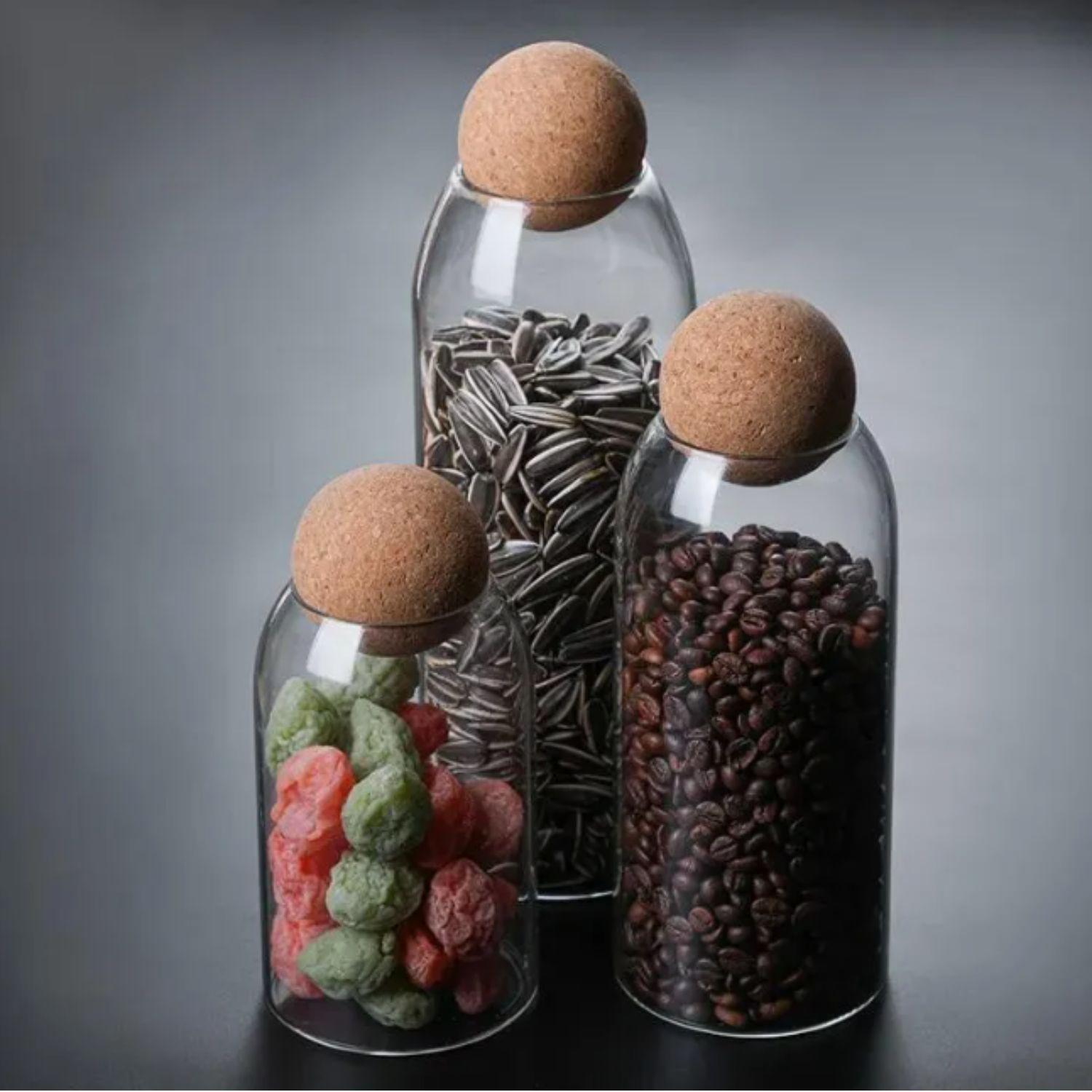 Contenedor de Vidrio y Tapa de Corcho Set 3un-8