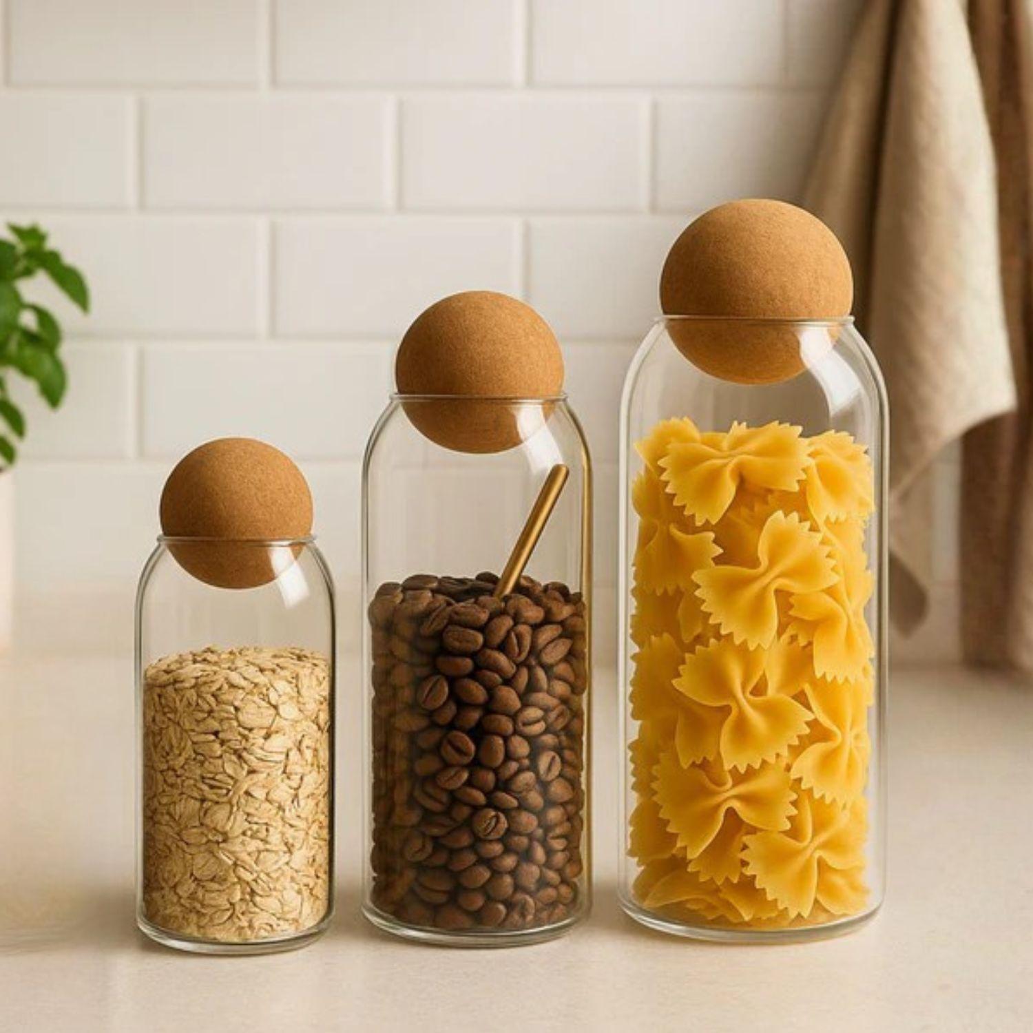 Contenedor de Vidrio y Tapa de Corcho Set 3un-9