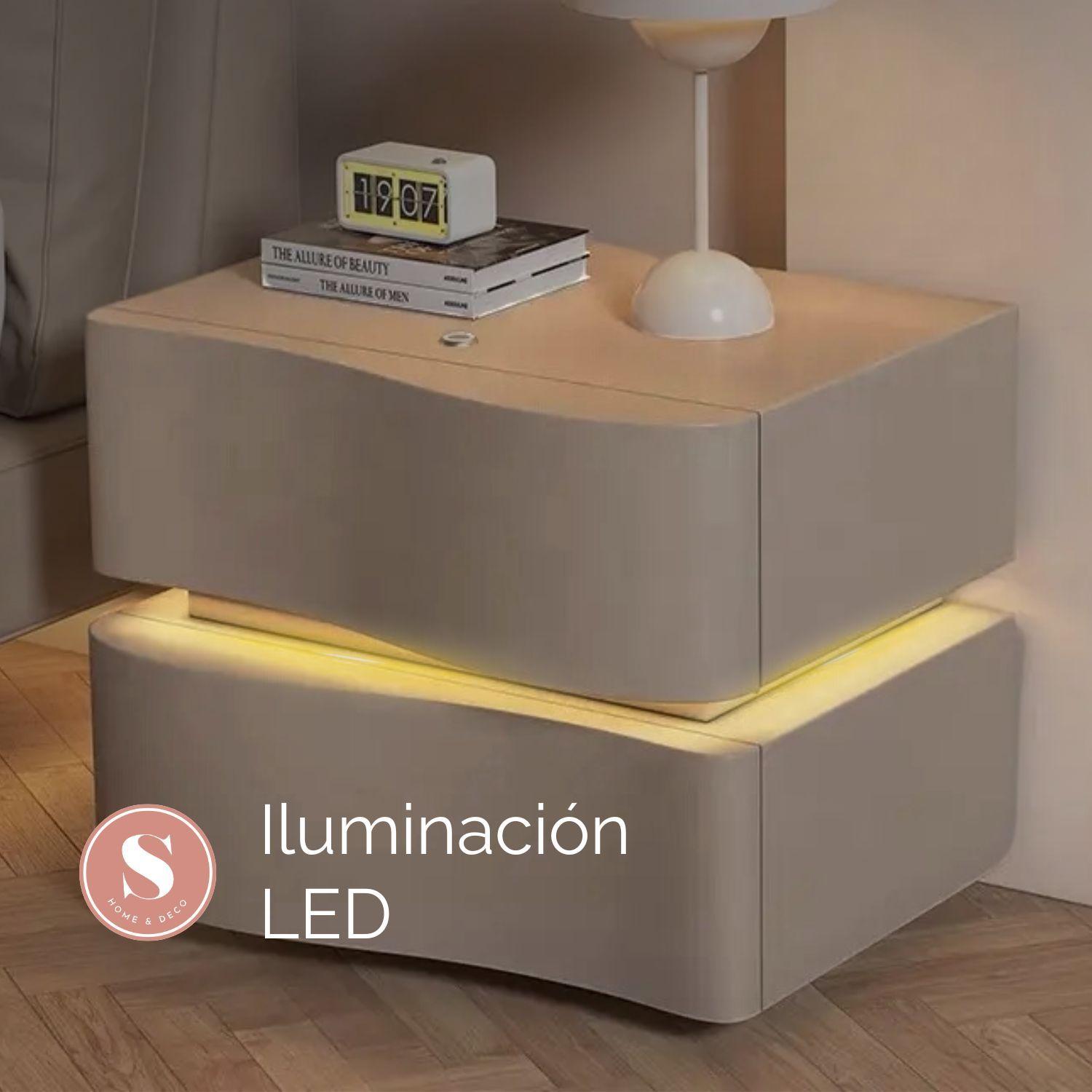 Velador doble Cajón con luz Led Gris-4