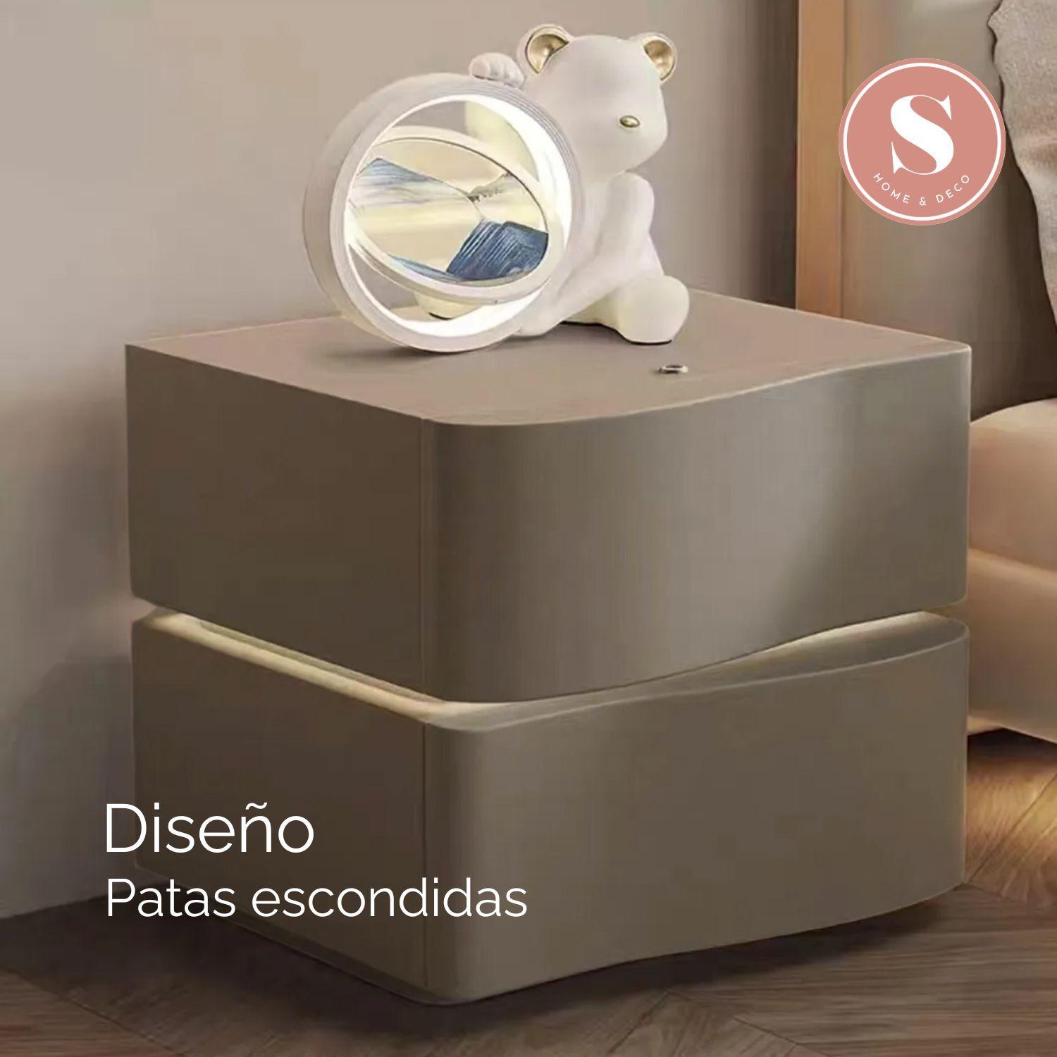 Velador doble Cajón con luz Led Gris-5