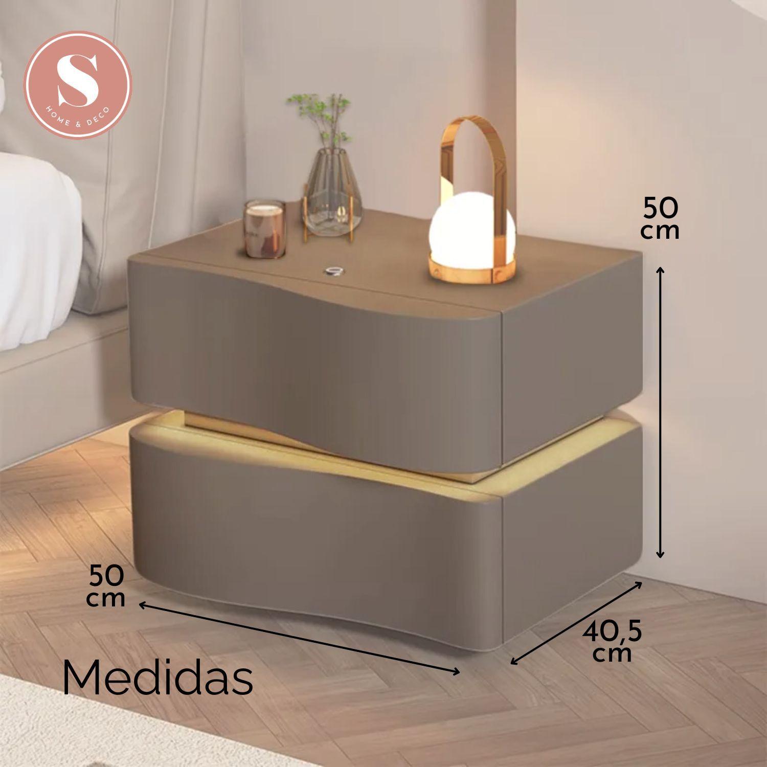 Velador doble Cajón con luz Led Gris-6