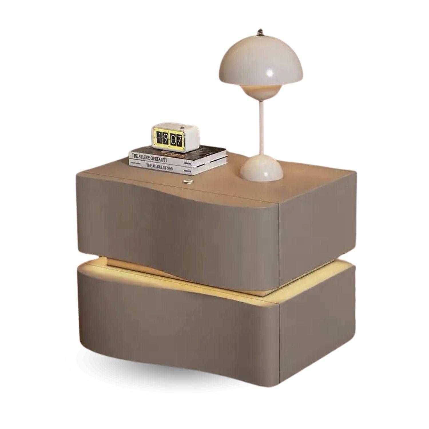 Velador doble Cajón con luz Led Gris-1