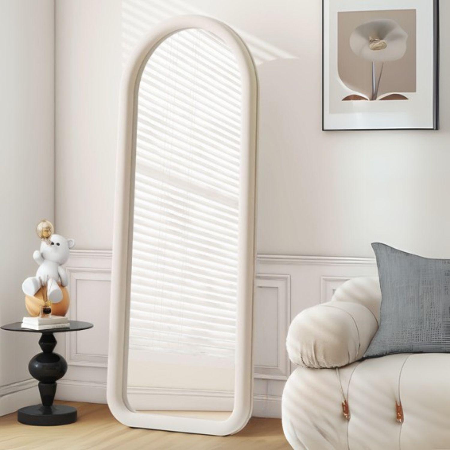 Espejo Curvo Cuerpo Entero Blanco 180x80cm Borde Tela-5