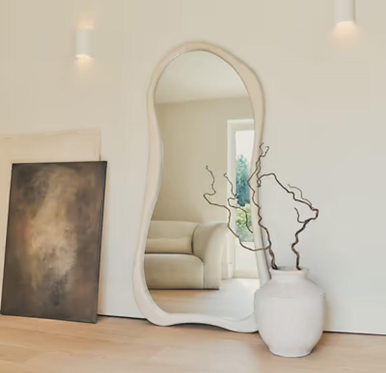 Espejo Asimetrico Cuerpo Entero Madera Blanco 200X100cm-3