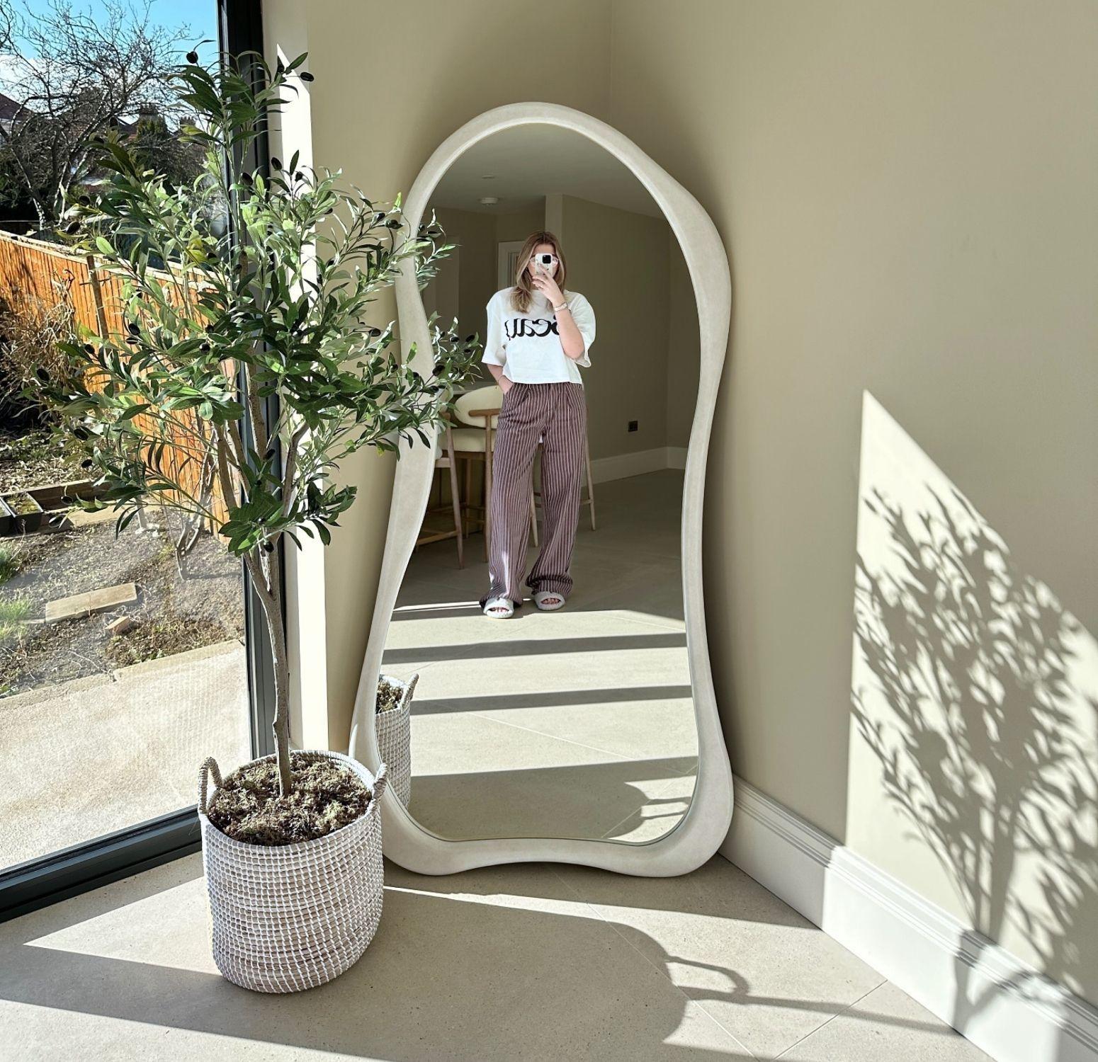 Espejo Asimetrico Cuerpo Entero Madera Blanco 200X100cm-5