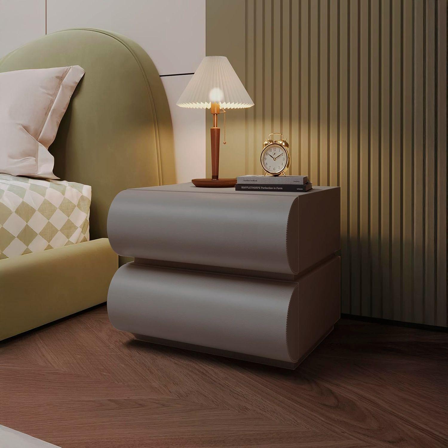 Velador Minimalista Gris Claro Doble Cajon-6