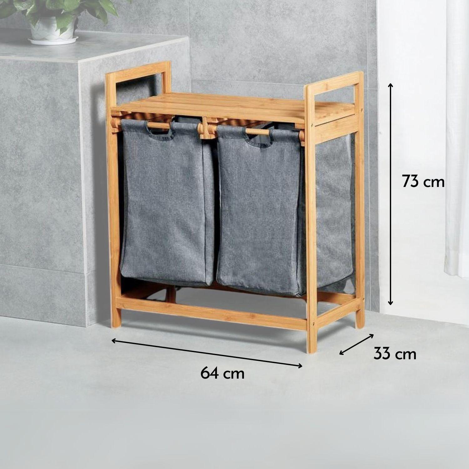 Cesta Canasto De Ropa Sucia Con Soporte De Bambu Gris-4
